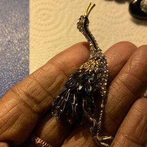 Majestic Gold and Blue Peacock Brooch